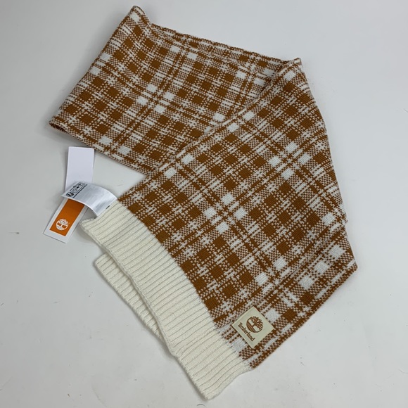 Timberland Plaid Knit Scarf Creme Tan New NWT Acrylic - Picture 8 of 13